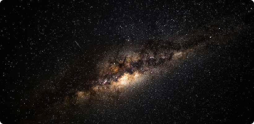 The bright galactic core surrounded by countless stars