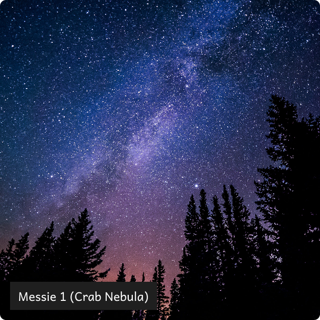 A star-filled night sky representing the Crab Nebula